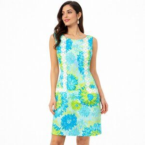 Lilly Pulitzer Vintage Seeing Things Aquamarine Shift Dress Lace Trim Size 14
